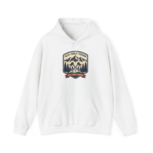Hoodie - Faith • Family • Freedom Mountain Patch Hoodie