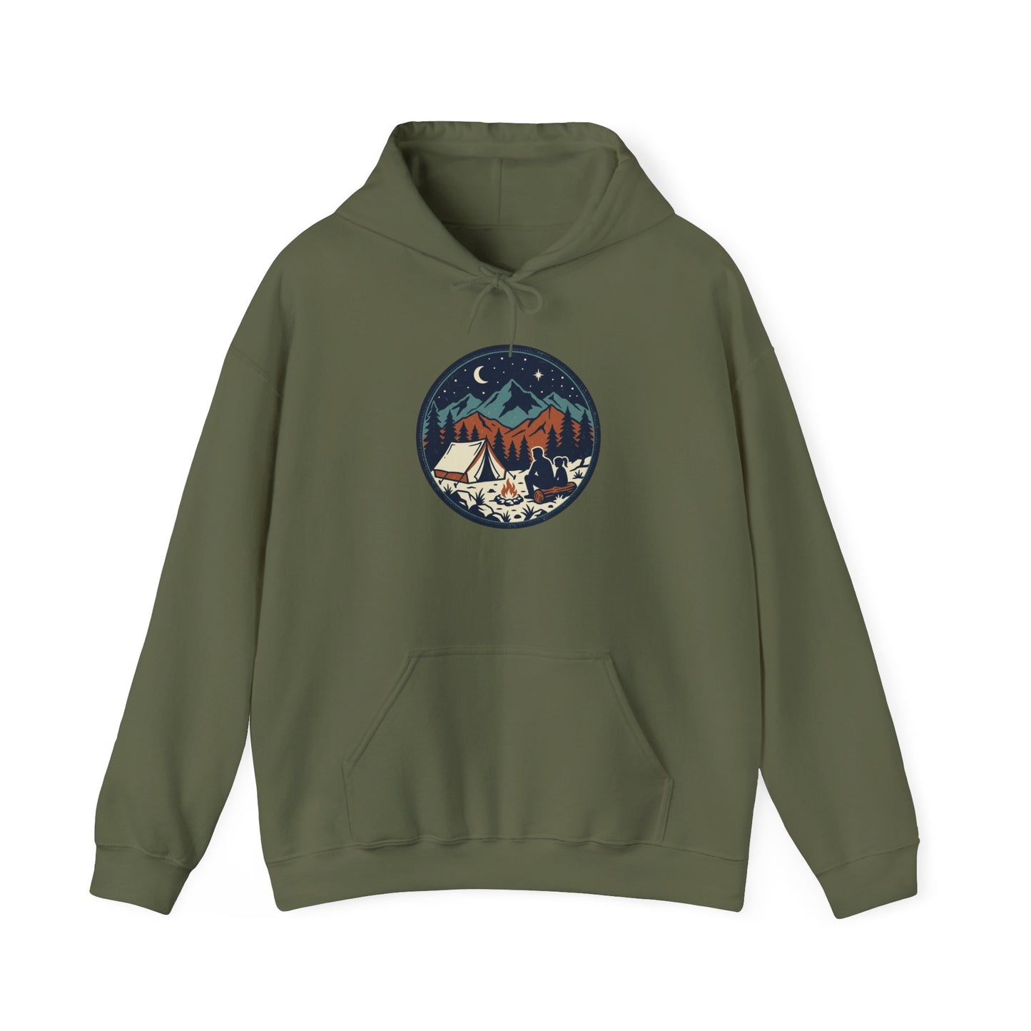 Camping Night Hoodie – Mountain Tent & Campfire Graphic Sweatshirt
