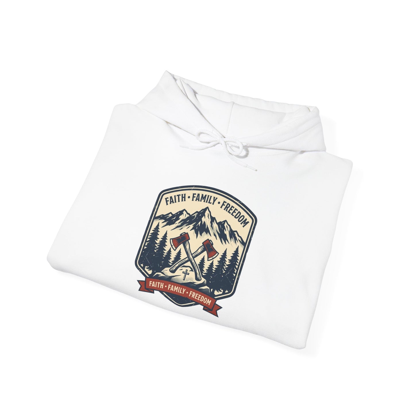 Hoodie - Faith • Family • Freedom Mountain Patch Hoodie