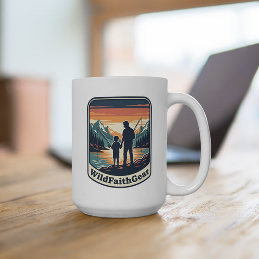 Adventure Dad & Son Mug 15oz — WildFaithGear Scenic Camping Coffee Cup