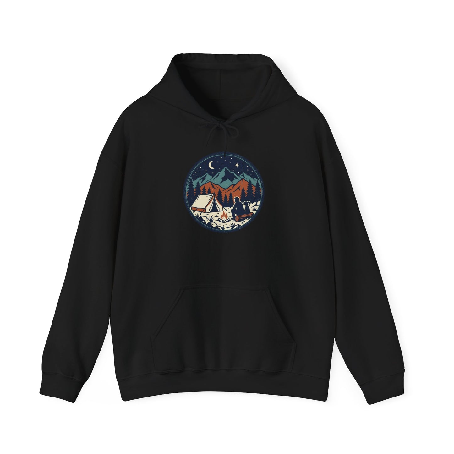 Camping Night Hoodie – Mountain Tent & Campfire Graphic Sweatshirt