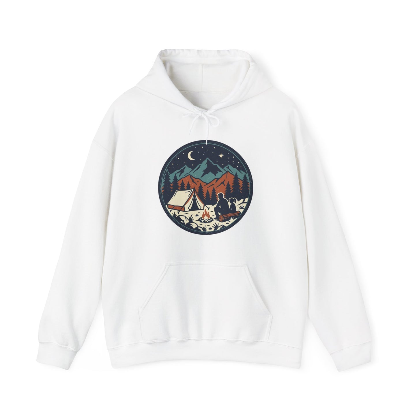 Camping Night Hoodie – Mountain Tent & Campfire Graphic Sweatshirt