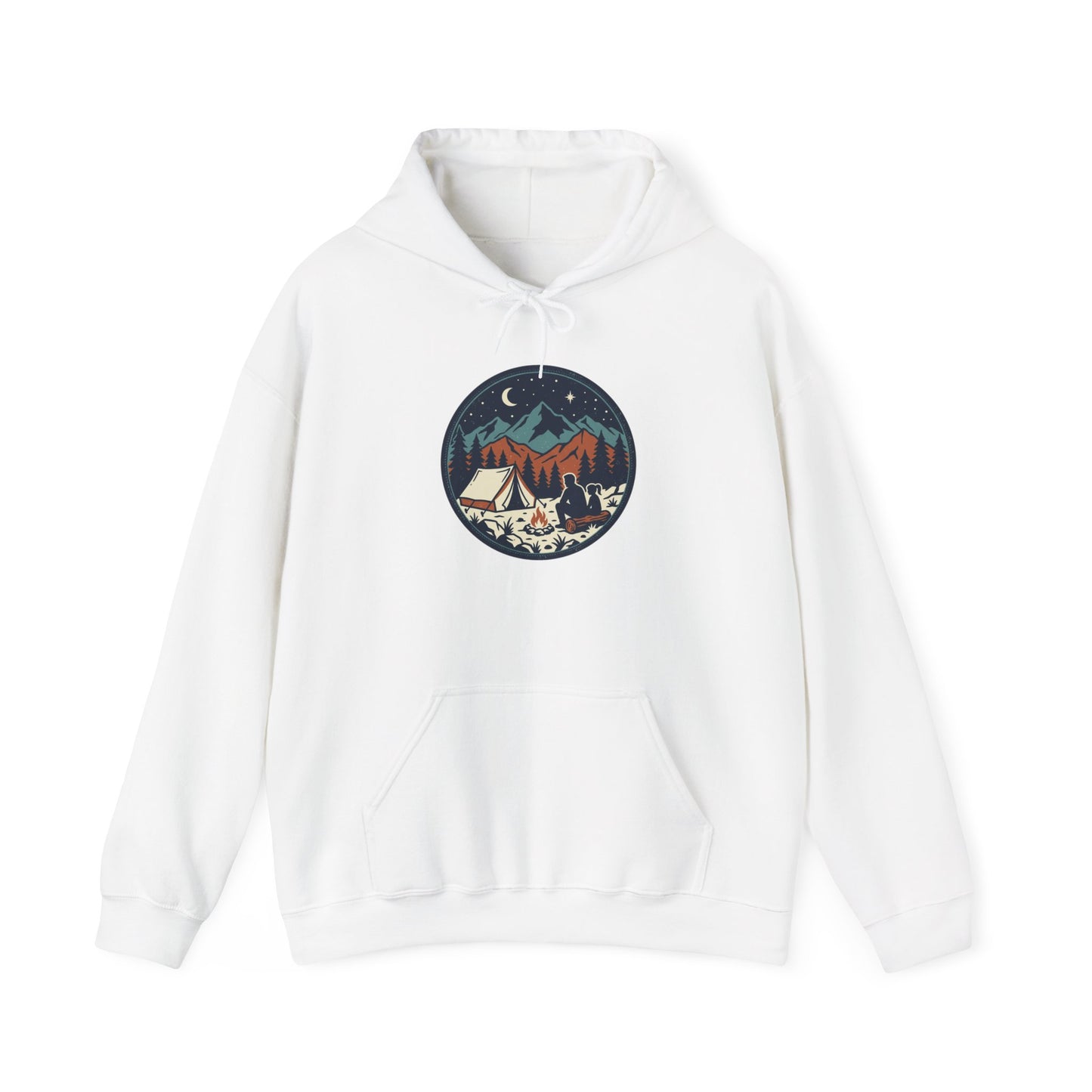Camping Night Hoodie – Mountain Tent & Campfire Graphic Sweatshirt