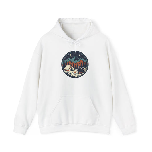 Camping Night Hoodie – Mountain Tent & Campfire Graphic Sweatshirt