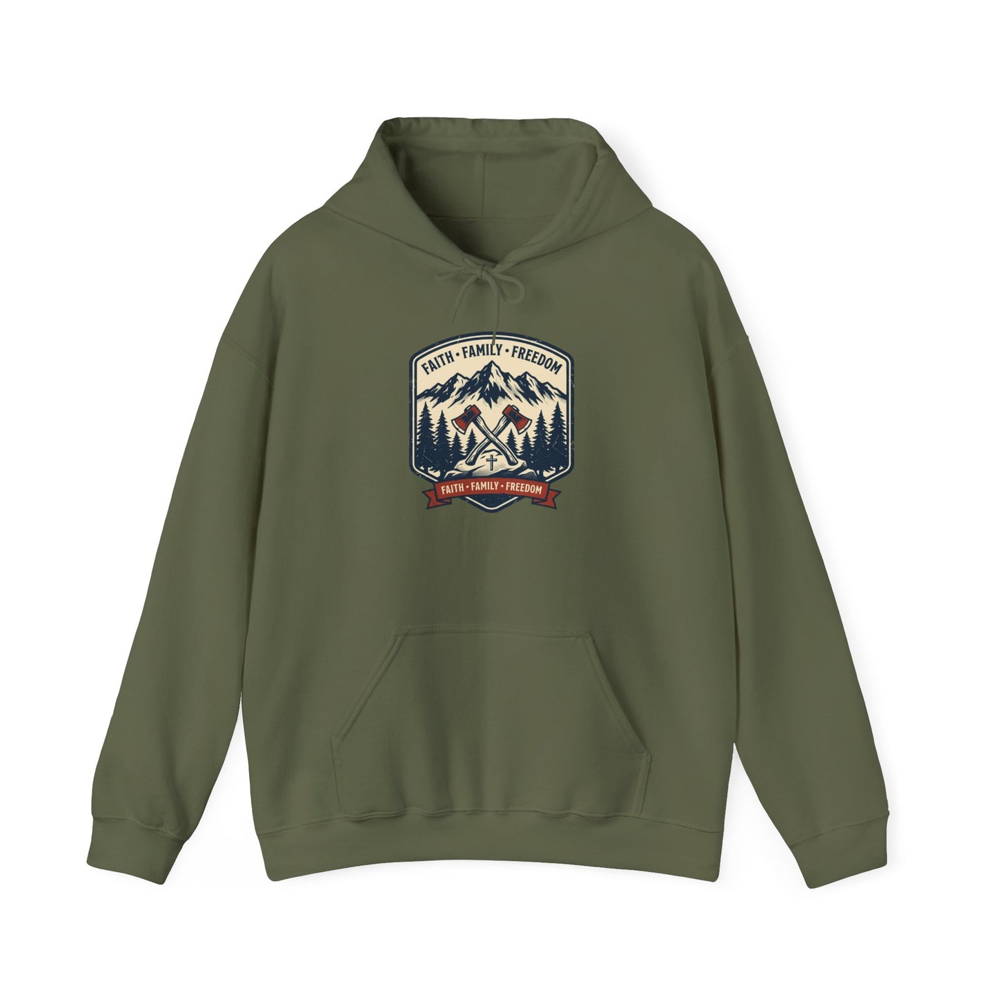 Hoodie - Faith • Family • Freedom Mountain Patch Hoodie