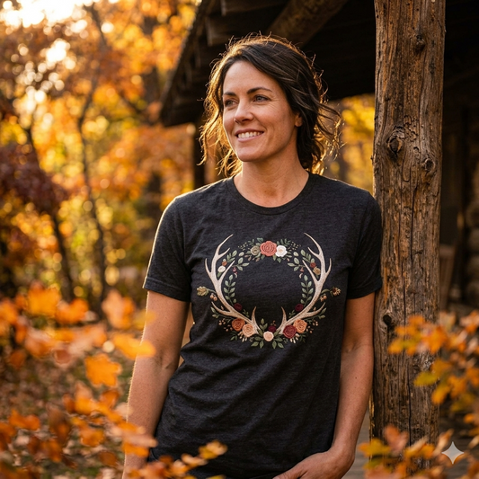 Floral Antler Wreath T-Shirt