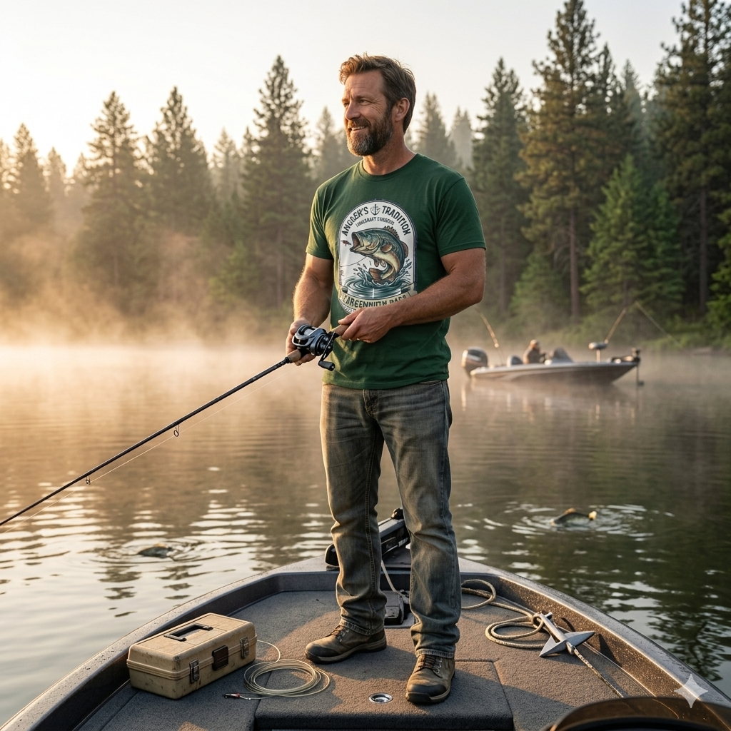 Largemouth Bass Angler T-Shirt — "Angler's Tradition" Fishing Graphic Tee