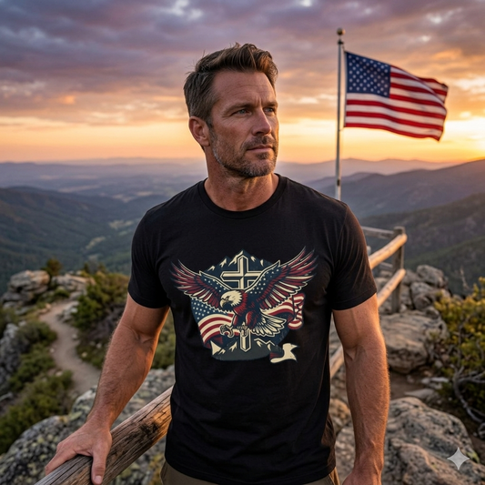 Patriotic Eagle Cross T-Shirt — American Flag Vintage Graphic Tee