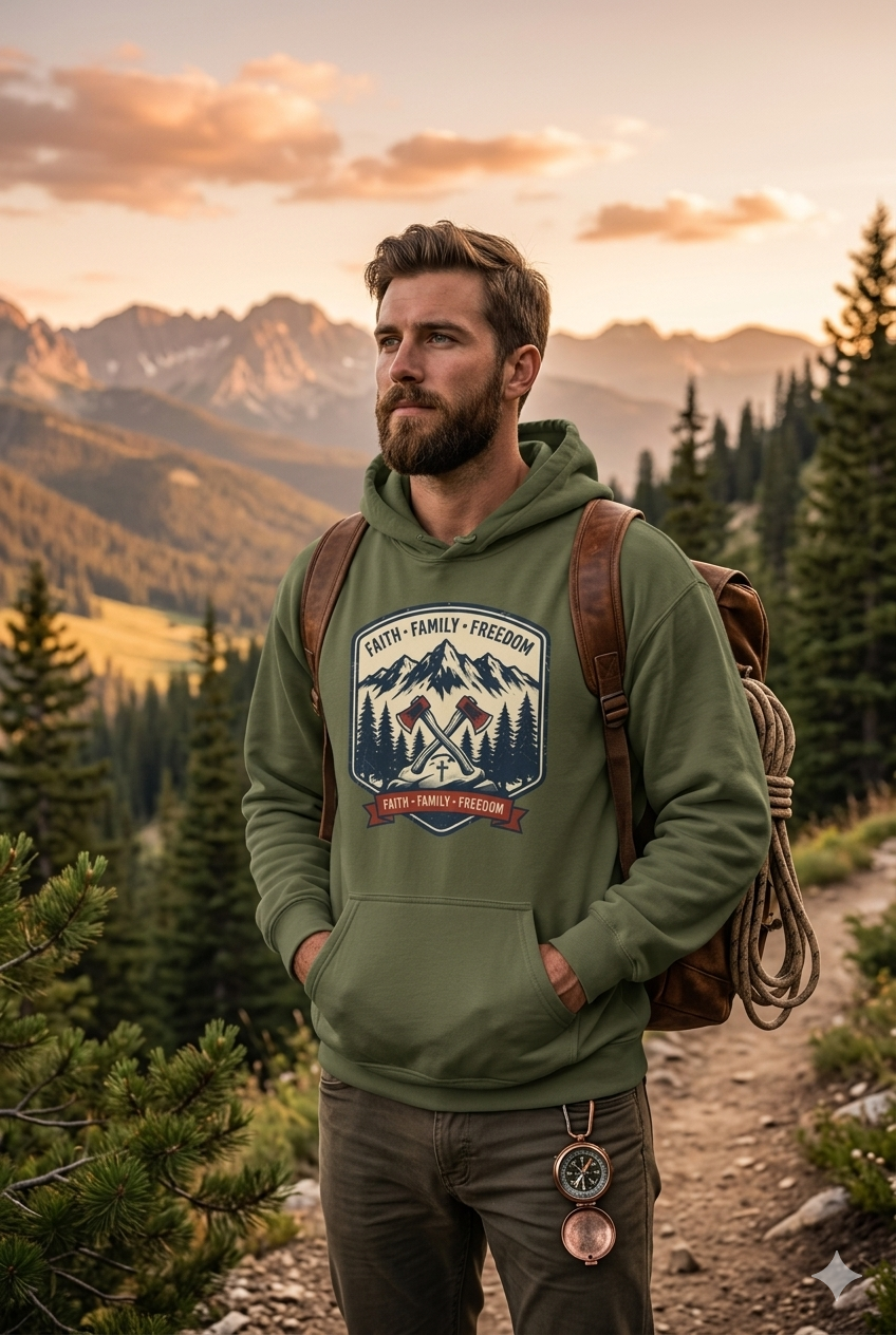 Hoodie - Faith • Family • Freedom Mountain Patch Hoodie