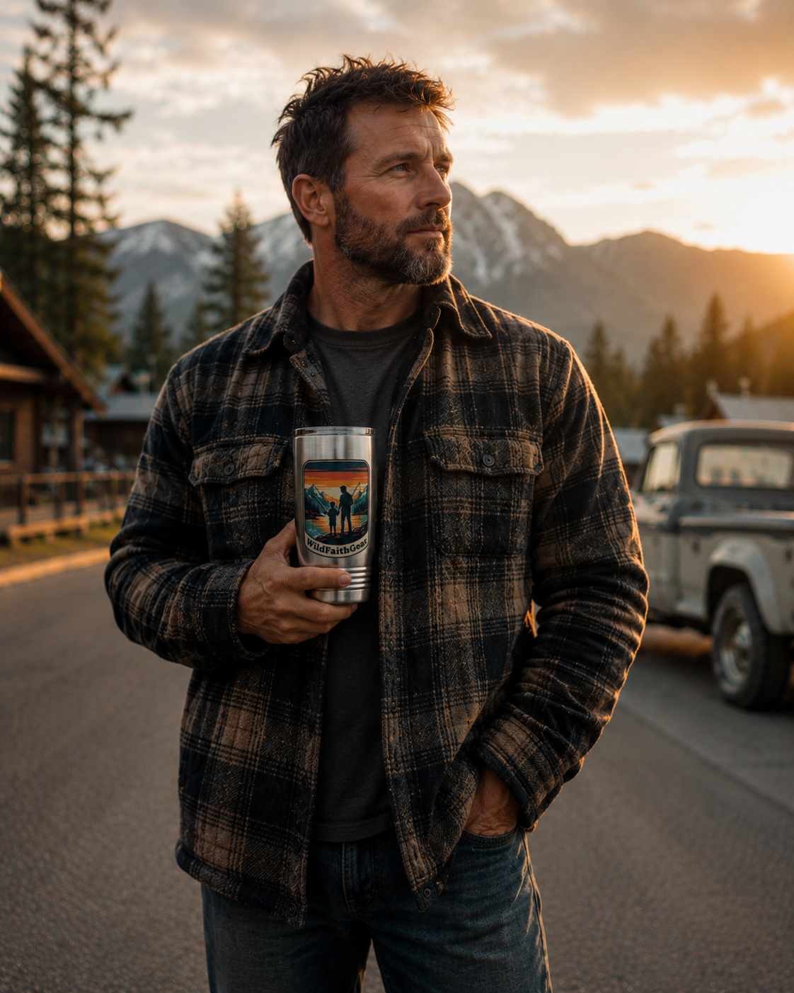 WildFaithGear 20oz Adventure Tumbler – Father & Son Mountain Camping Design