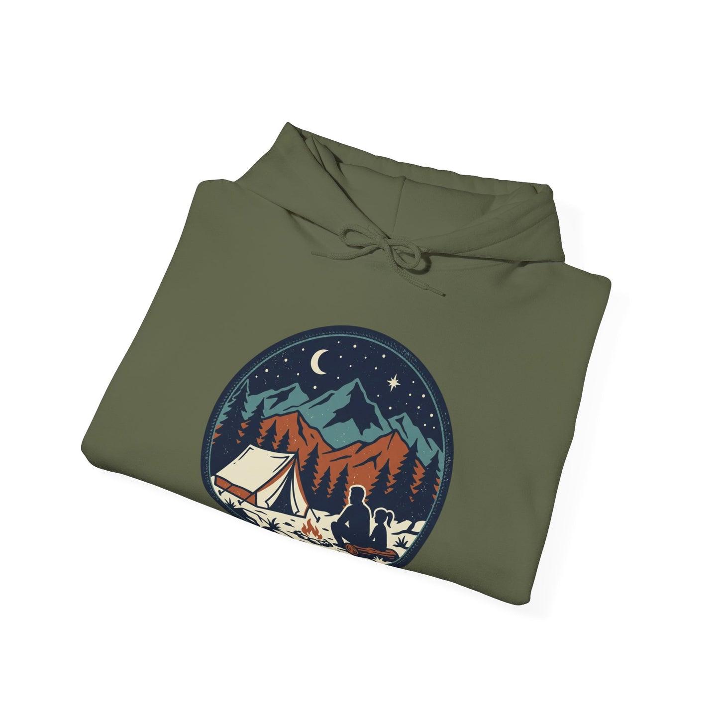 Camping Night Hoodie – Mountain Tent & Campfire Graphic Sweatshirt