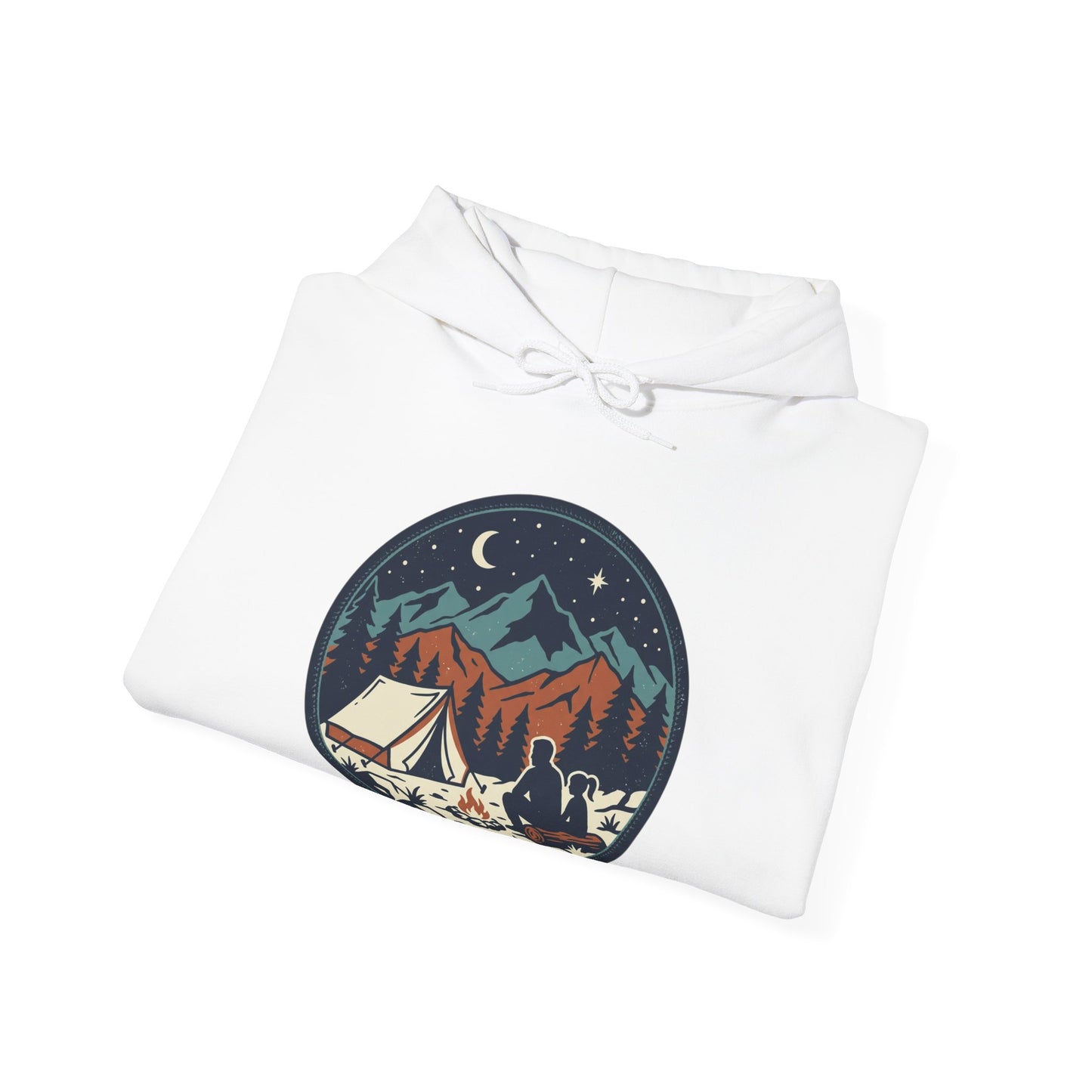 Camping Night Hoodie – Mountain Tent & Campfire Graphic Sweatshirt