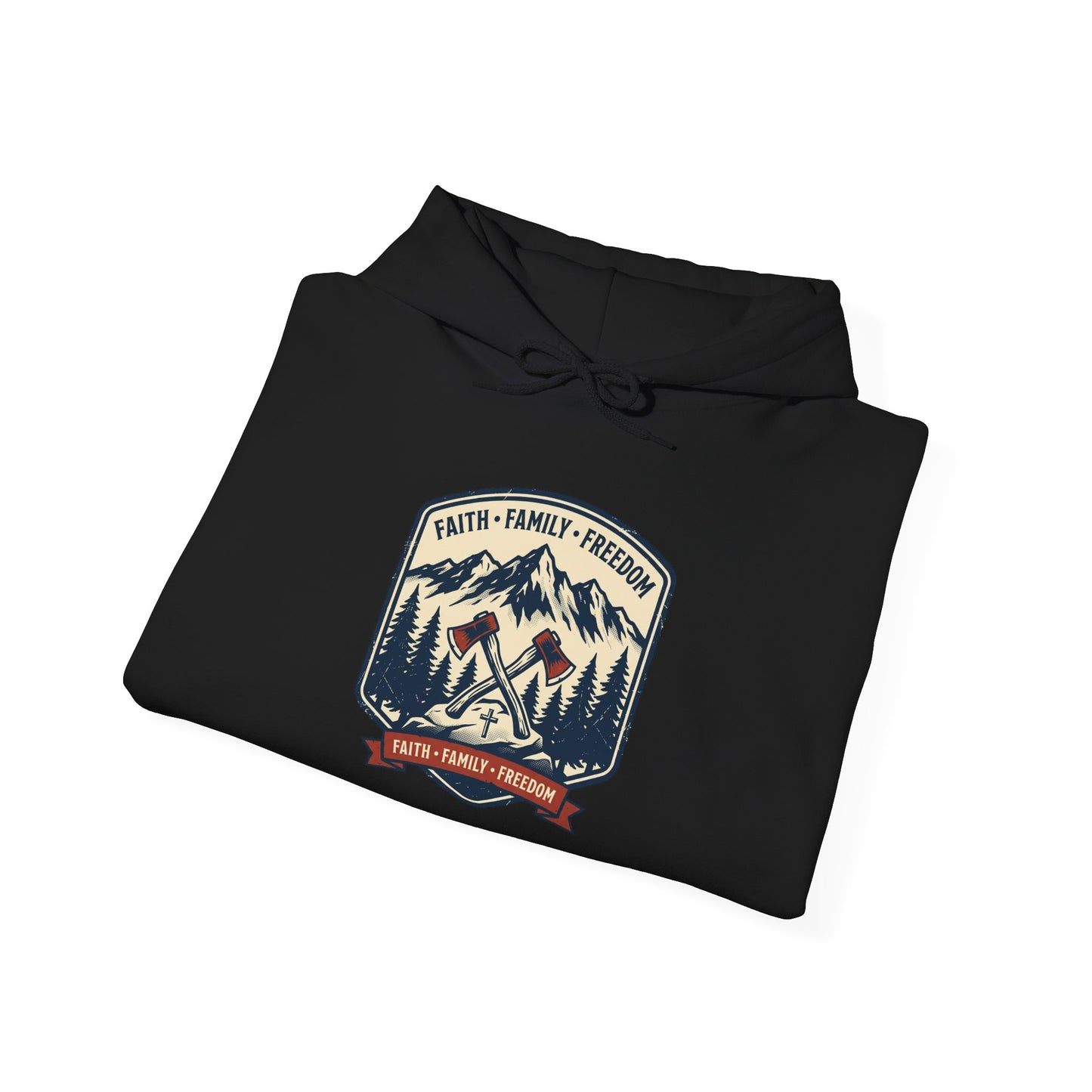 Hoodie - Faith • Family • Freedom Mountain Patch Hoodie