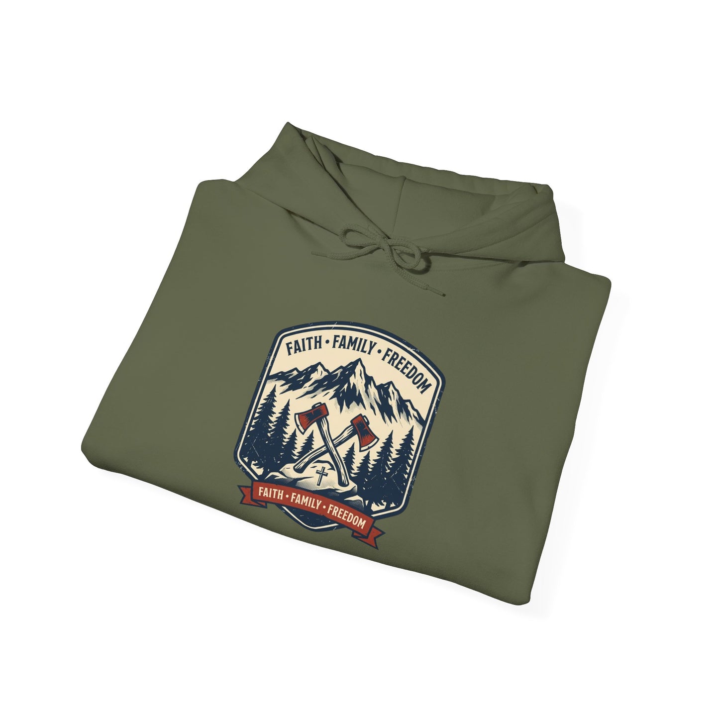Hoodie - Faith • Family • Freedom Mountain Patch Hoodie