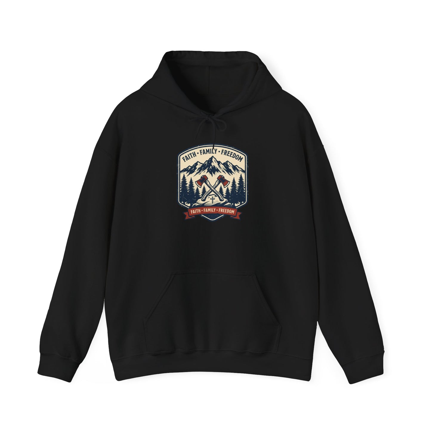 Hoodie - Faith • Family • Freedom Mountain Patch Hoodie