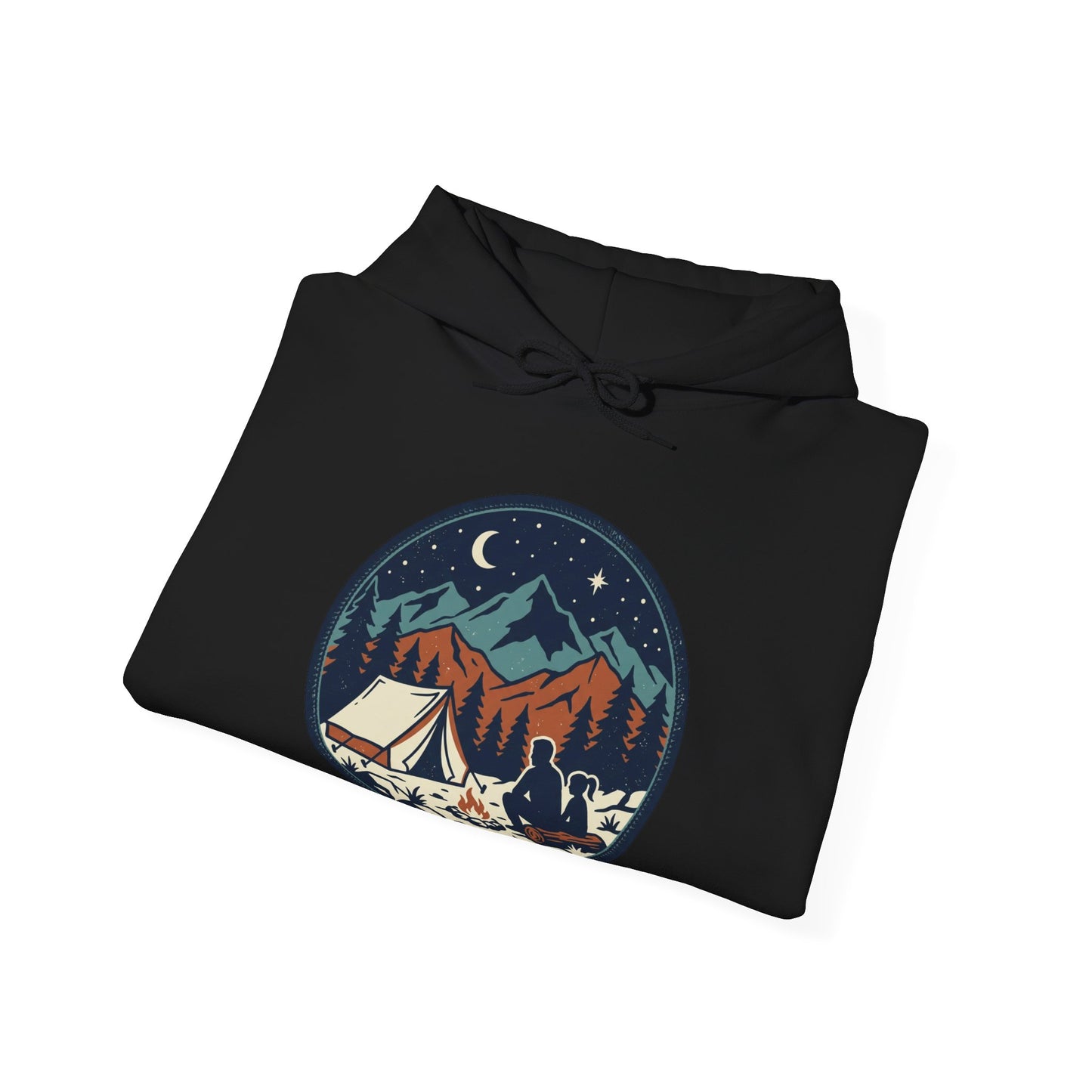 Camping Night Hoodie – Mountain Tent & Campfire Graphic Sweatshirt