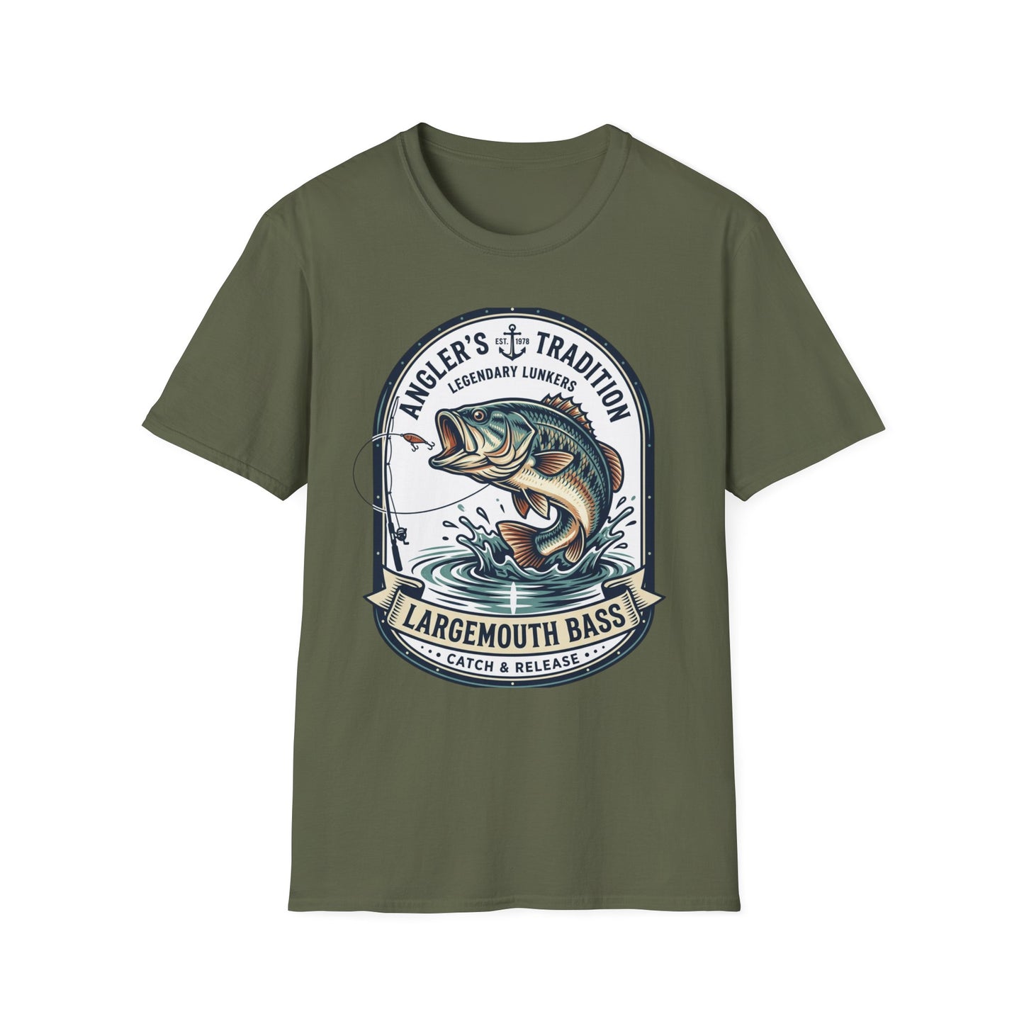 Largemouth Bass Angler T-Shirt — "Angler's Tradition" Fishing Graphic Tee