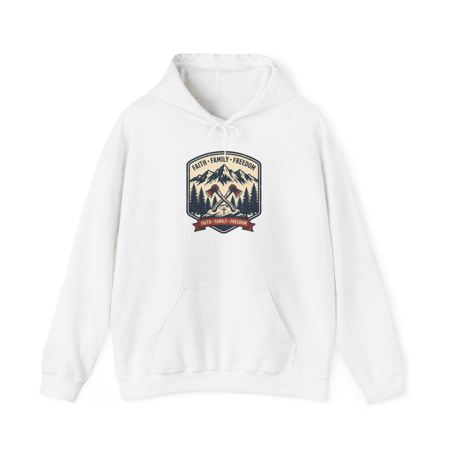Hoodie - Faith • Family • Freedom Mountain Patch Hoodie
